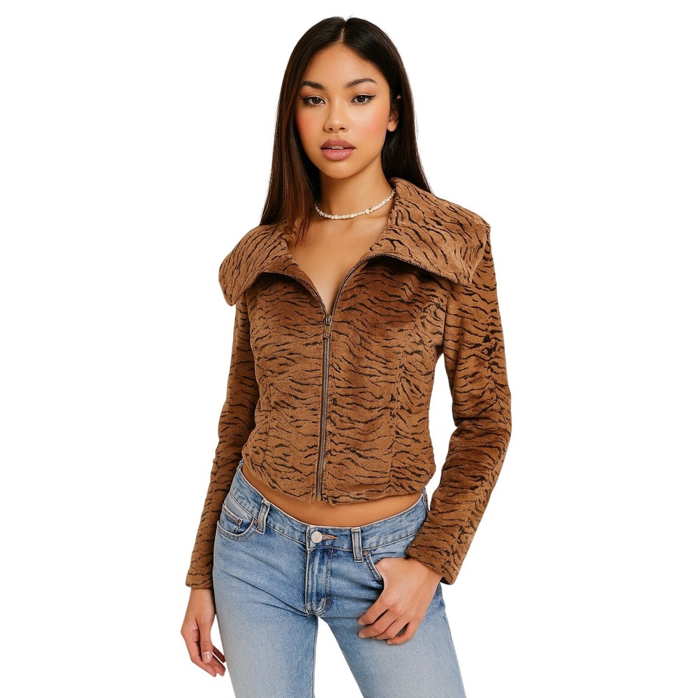 Erin London Y2K Tiger Print Collared Zip Up Jacket Size‎ M